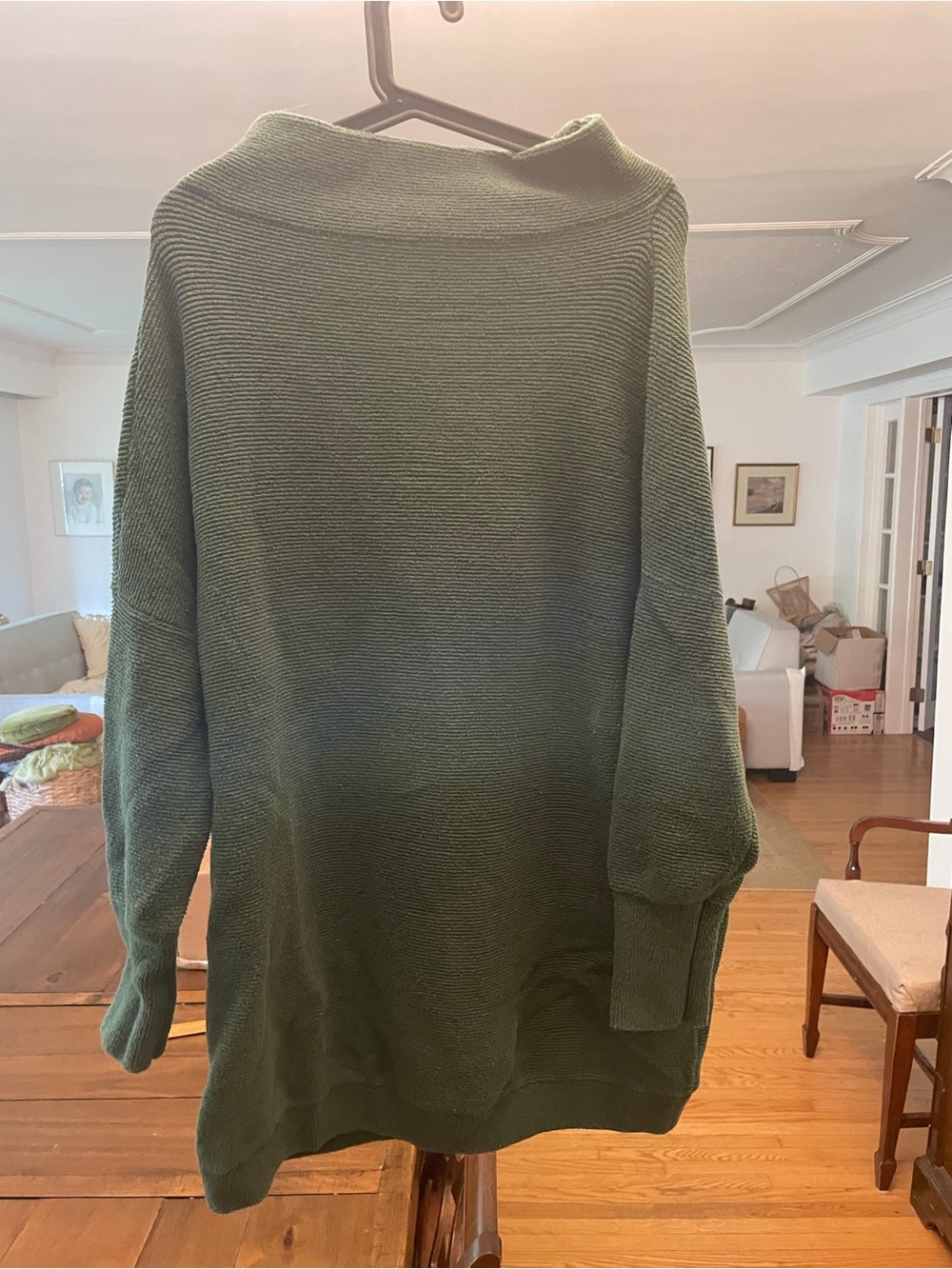Free People pine Green ottoman slouch Cowl Neck Knit Sweater
